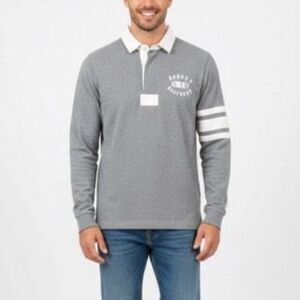 Brooks Brothers Men's Gray White LS Logo Numbered Rugby Shirt Size S